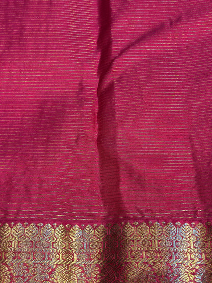 Navy Blue & Magenta Pink Handloom Kanchipuram Pure Silk Saree with Kottanch Jari