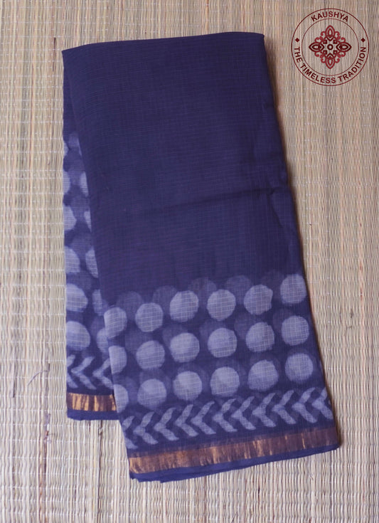 Deep Violet Kota Doria Saree with Bold Dot Motifs