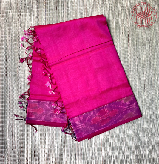 Magenta Pink & Off-White Handloom Venkatagiri Silk Cotton Saree  with Zari Pochampally Border