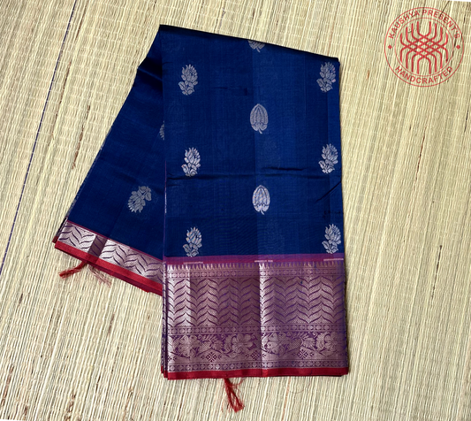 Blue & Red Handloom Mangalagiri Kuppadam Silk Cotton Saree