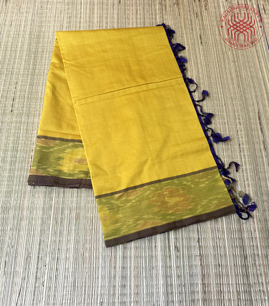 Yellow & Royal Purple Handloom Venkatagiri Silk Cotton Saree  with Zari Pochampally Border