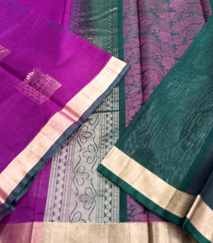 Purple & Dark Green Kanchi Soft Silk Cotton Saree