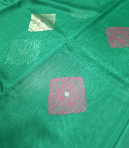 Dark Green Kanchi Soft Silk Cotton Saree with Purple Edging