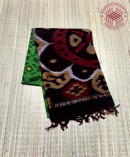 Green & Brown Pochampally Ikat Silk Cotton Saree