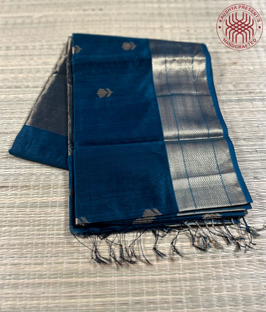 Dark Turquoise Maheshwari Silk Cotton Saree