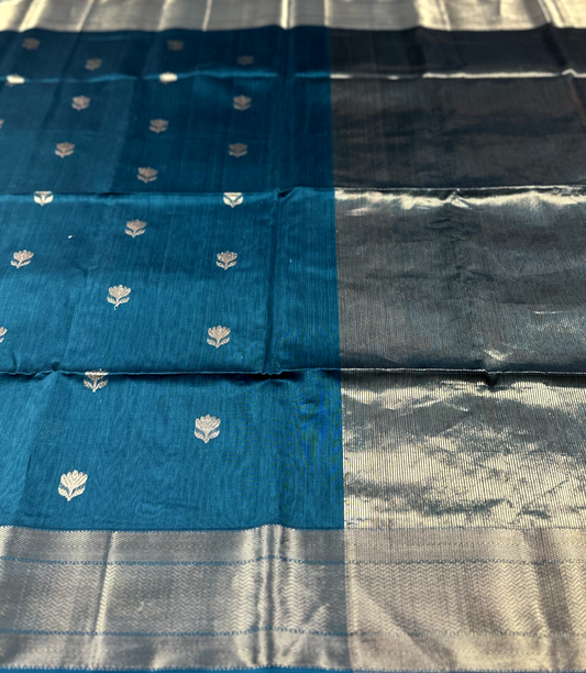 Dark Turquoise Maheshwari Silk Cotton Saree