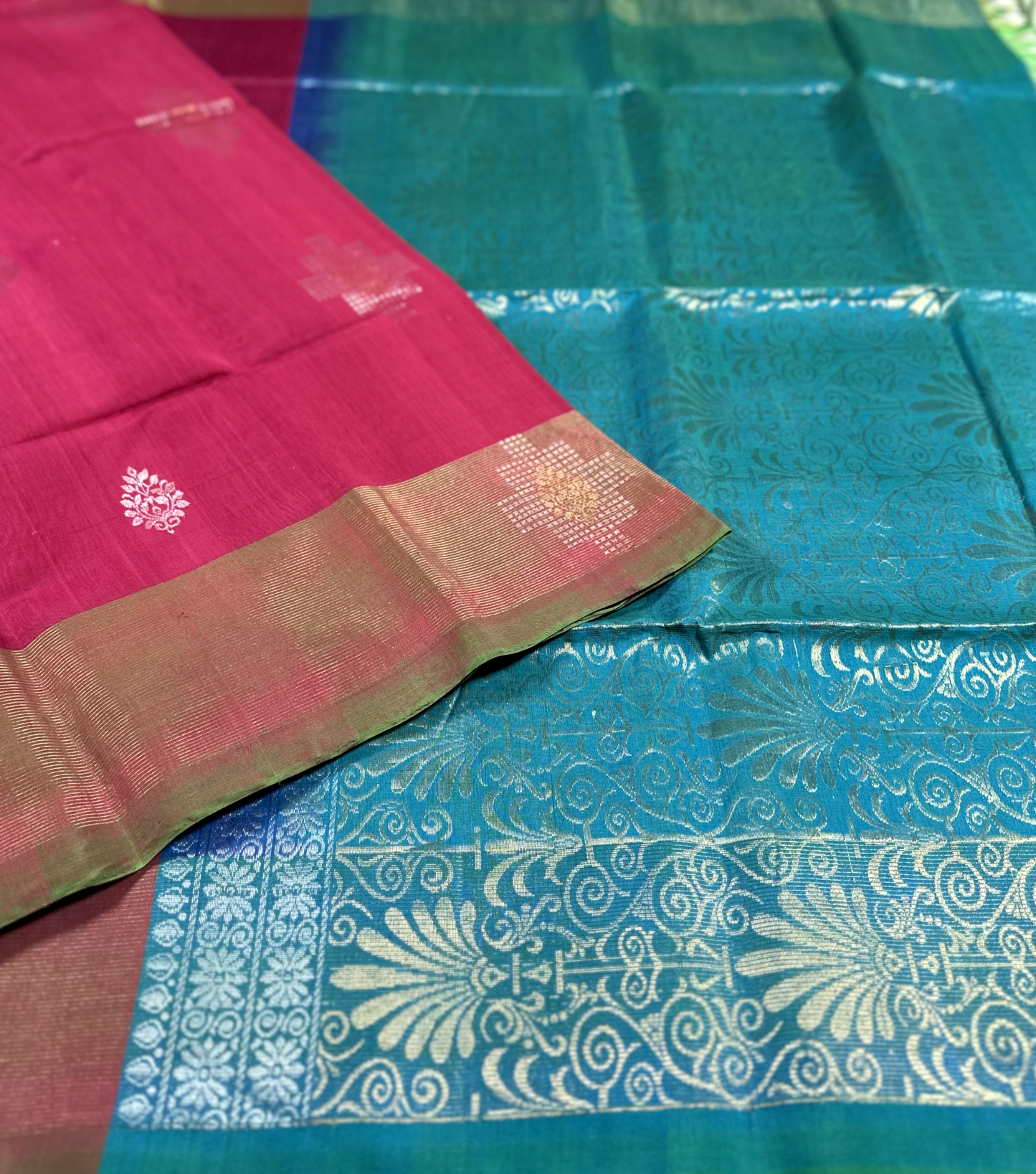 Pink & Teal Kanchi Silk Cotton Saree
