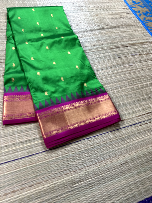 Green Pure Silk Gadwal Saree With Rukmini Border