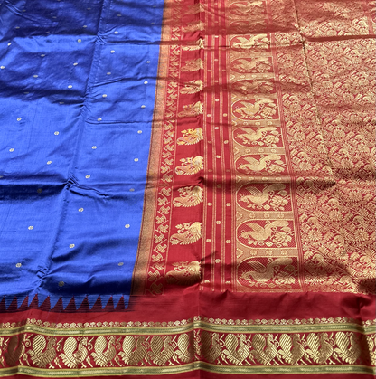 Lavendor Purple Pure Silk Narayanpet Peshwai Saree with Red Border