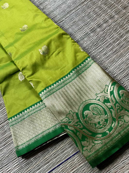Parrot Green Semi Paithani Saree