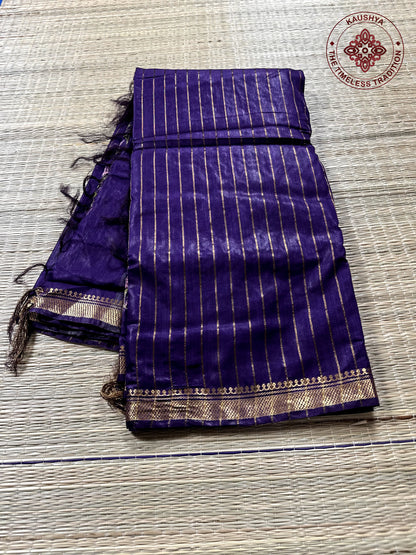 Dark Purple Linen Embroidery Saree