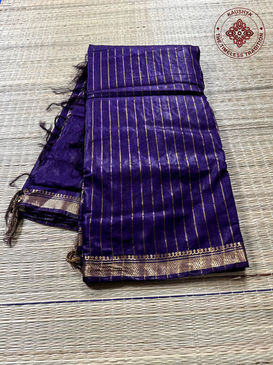 Dark Purple Linen Embroidery Saree