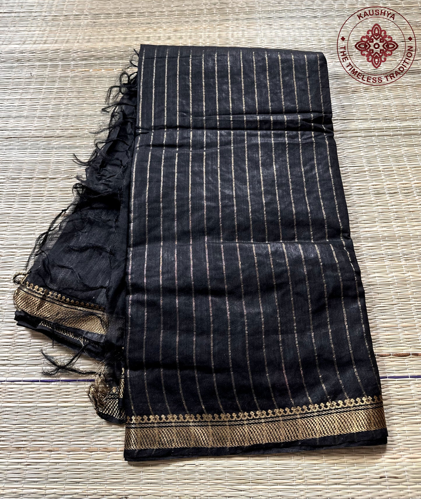 Black Linen Embroidery Saree