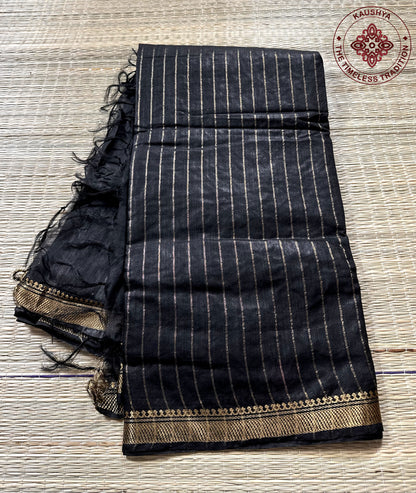 Black Linen Embroidery Saree