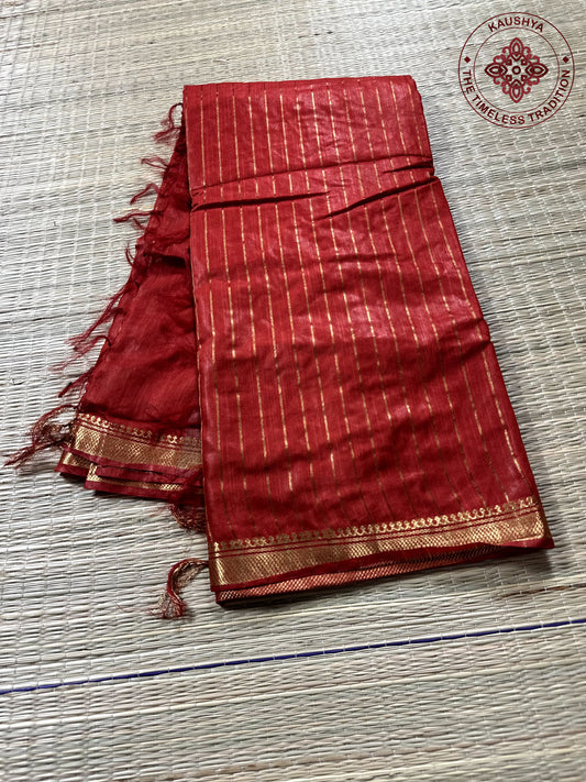 Red Linen Embroidery Saree