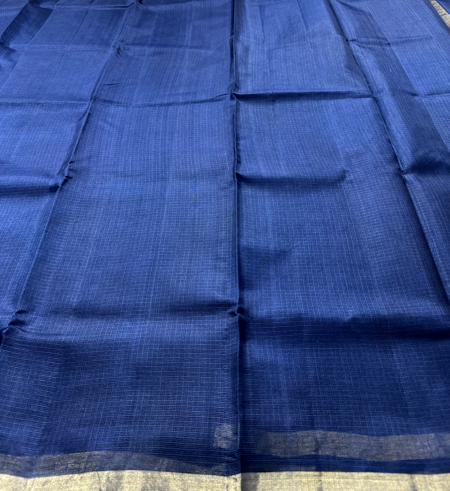 Dark Blue Kota Doria Silk Saree with Gold Border