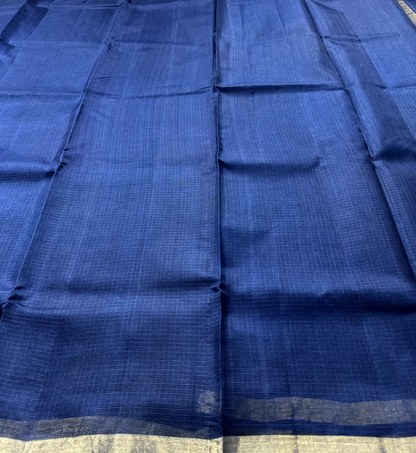 Dark Blue Kota Doria Silk Saree with Gold Border
