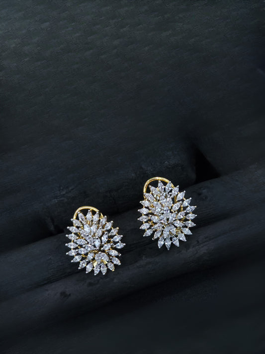 Premium Diamond Finish Cluster Earrings with Gold Base