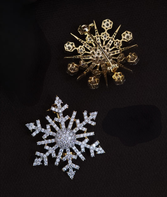 Snowflake Design Diamond Look Brooch Pin
