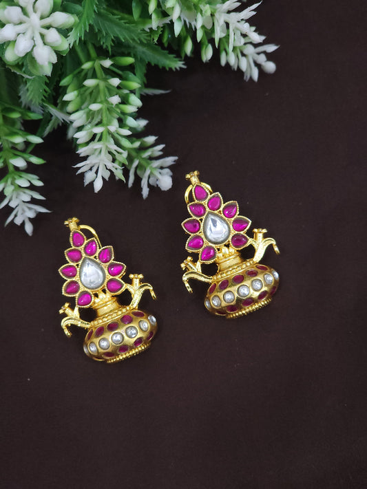 Jadau Kundan Kalash Earrings with Pink Accents