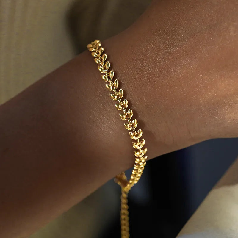 Unisex 18K Gold PVD Coating on Stainless Steel Leaf Bracelet