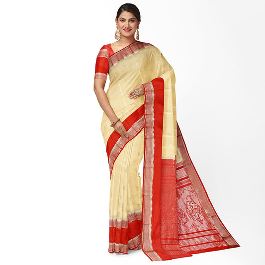Cream Banaras Butta Pure Silk Mysore Crepe Saree