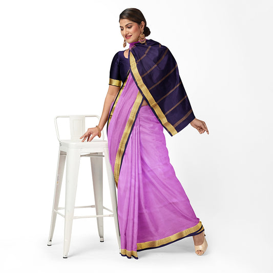 Purple Small Border Pure Silk Mysore Crepe Saree