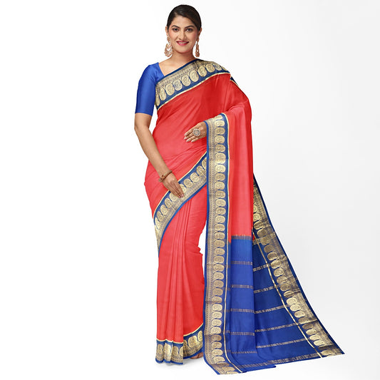 Red Mango Border Pure Silk Mysore Crepe Saree