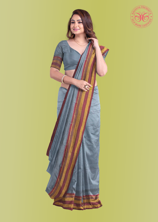 Grey Pure Silk Narayanpet Saree