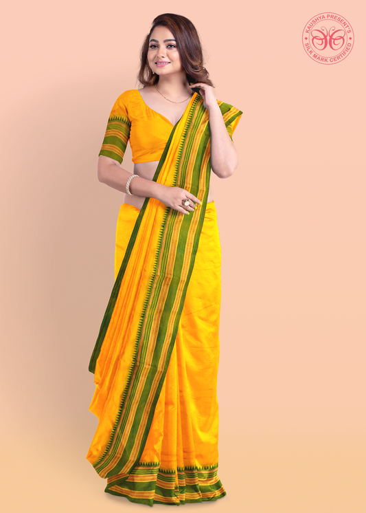Yellow Pure Silk Narayanpet Saree
