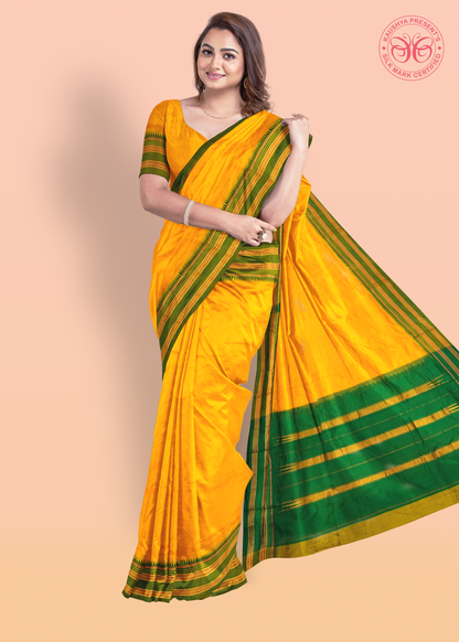 Yellow Pure Silk Narayanpet Saree