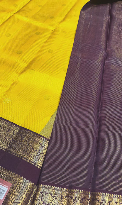 Yellow & Brown Handloom Kanchipuram Pure Silk Saree with Kuttu Jari