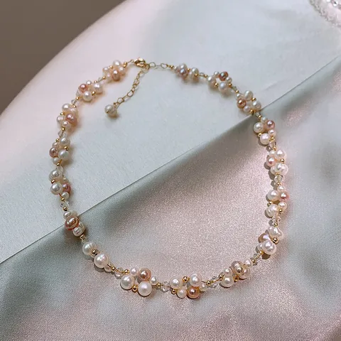 Modern Style Round Pearl Bracelet With Electroplated Beaded Chain , Elegant Jewellery Set