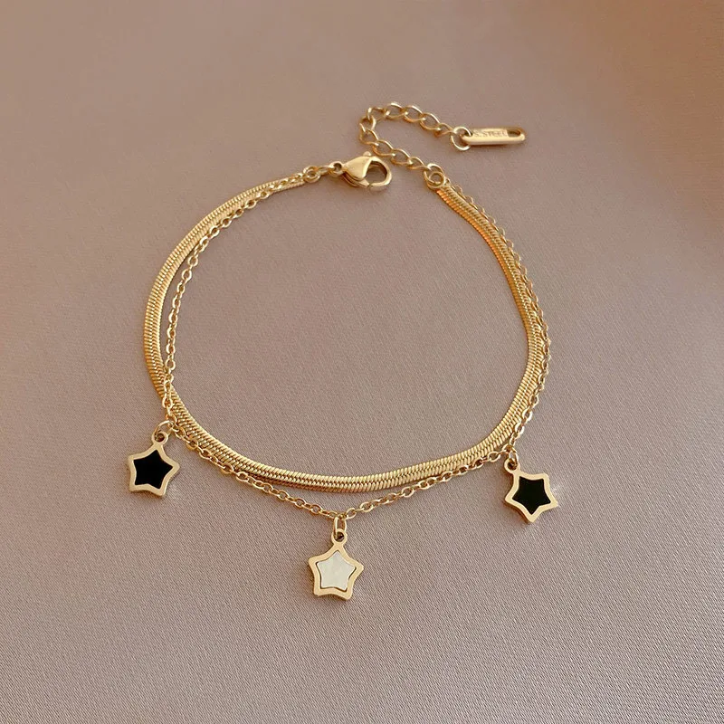 Star  Pattern  Waterproof  Non Tarnish  Bracelet 304 Stainless steel With Real Gold Plated