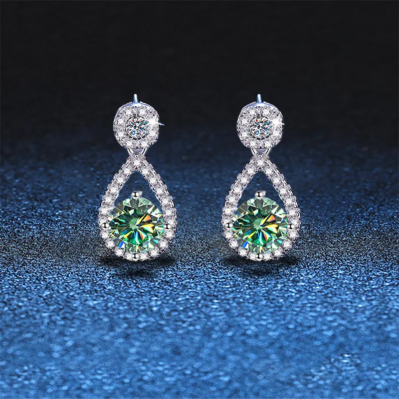 Geometric Stud Earrings With Moissanite In Glam Style With Platinum Plated 0.03mm