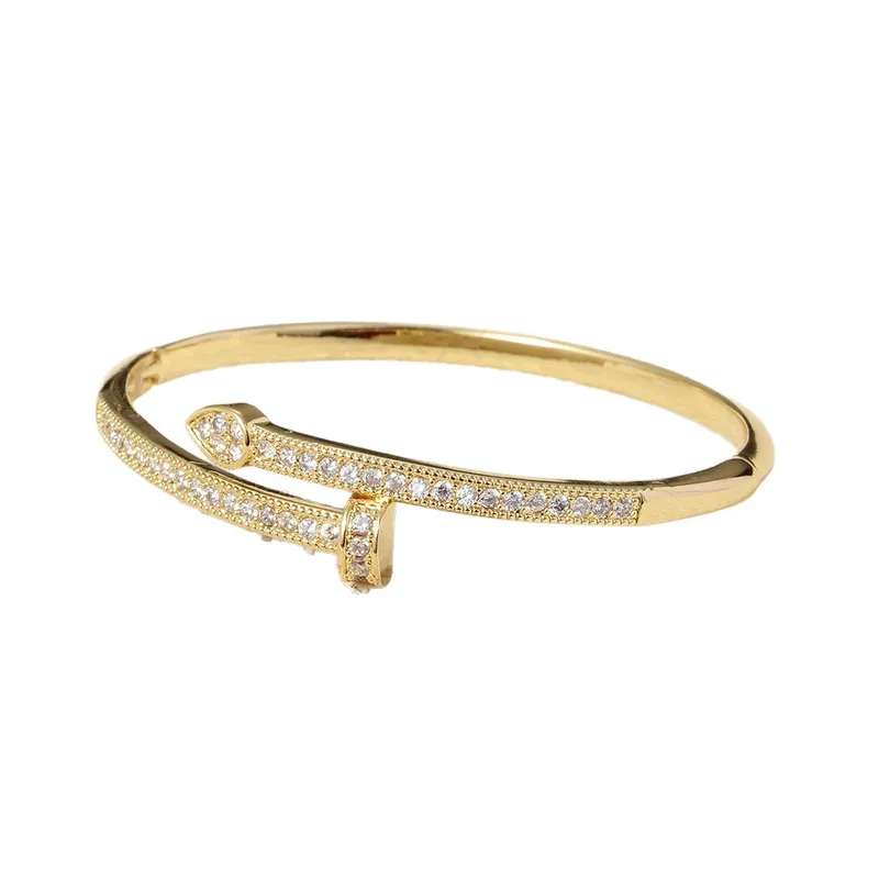 Geometric Copper Bangle With Zircon Inlay ,18K Real Gold Plated