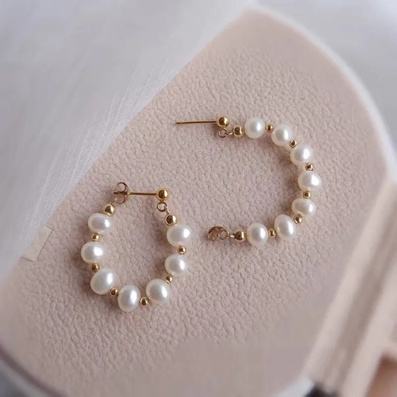 Round FreshWater pearl Earring With Stone Free Inlay