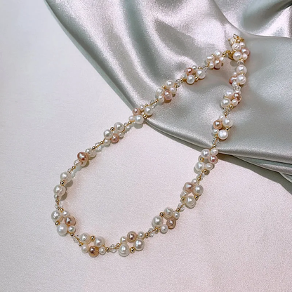 Modern Style Round Pearl Bracelet With Electroplated Beaded Chain , Elegant Jewellery Set