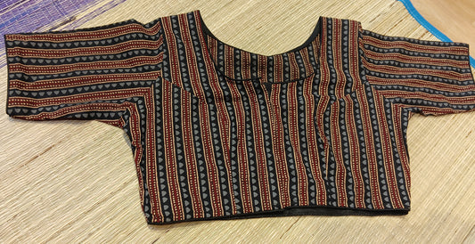 Black & Maroon Non-Padded Ajrakh Print with Sleeve Cotton Blouse